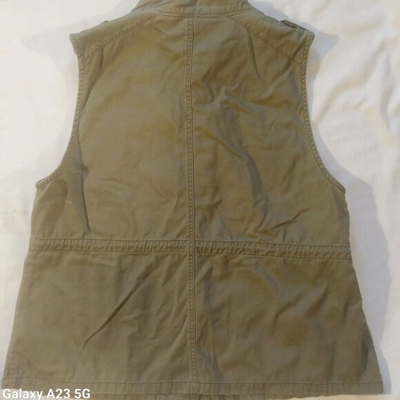 Per Se Womens Green Utility Vest 1X Cotton Sleeveless With Pockets & Drawstring - Picture 5 of 6